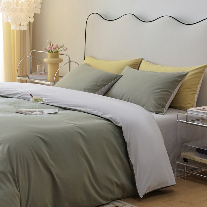 91家纺网 家纺一手货源 找家纺 ONE TWO ONE 121 2025新款A类高支高密全棉陶瓷磨毛（小cr ）纯色四件套 复古绿白灰