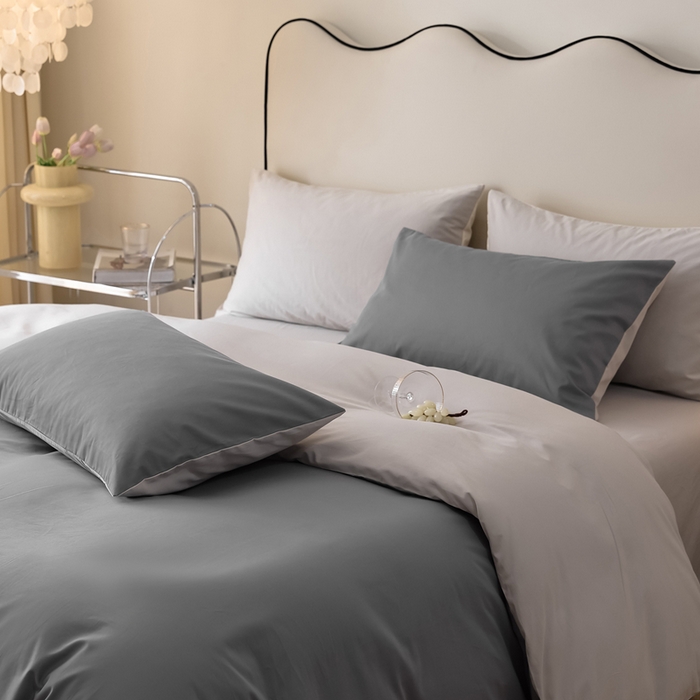 91家纺网 家纺一手货源 找家纺 ONE TWO ONE 121 2025新款A类高支高密全棉陶瓷磨毛（小cr ）纯色四件套 高级灰奶玉