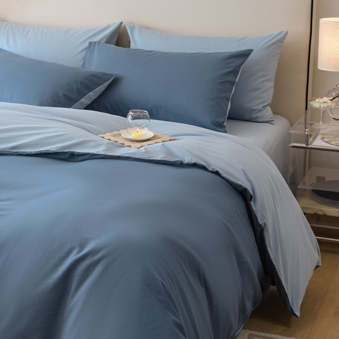 91家纺网 家纺一手货源 找家纺 ONE TWO ONE 121 2025新款A类高支高密全棉陶瓷磨毛（小cr ）纯色四件套 蔚蓝浅蓝