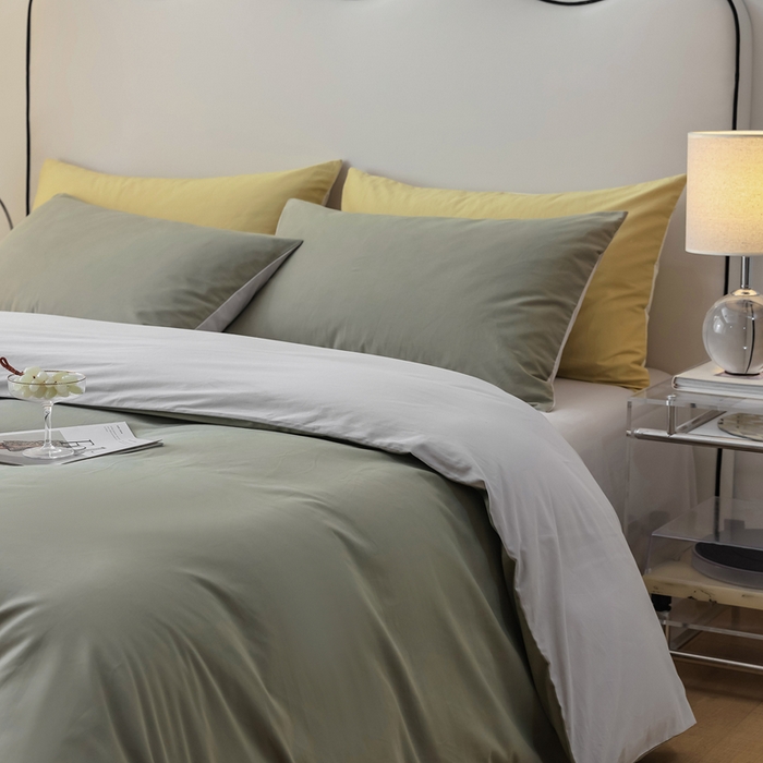 91家纺网 家纺一手货源 找家纺 ONE TWO ONE 121 2025新款A类高支高密全棉陶瓷磨毛（小cr ）纯色四件套 复古绿白灰