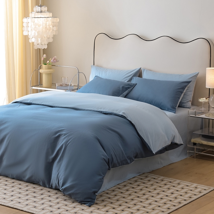 91家纺网 家纺一手货源 找家纺 ONE TWO ONE 121 2025新款A类高支高密全棉陶瓷磨毛（小cr ）纯色四件套 蔚蓝浅蓝