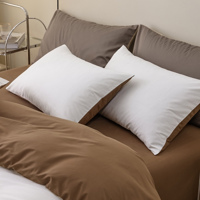 91家纺网 家纺一手货源 找家纺 ONE TWO ONE 121 2025新款A类高支高密全棉陶瓷磨毛（小cr ）纯色四件套 信白金咖