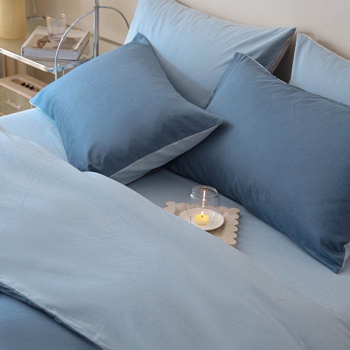 91家纺网 家纺一手货源 找家纺 ONE TWO ONE 121 2025新款A类高支高密全棉陶瓷磨毛（小cr ）纯色四件套 蔚蓝浅蓝