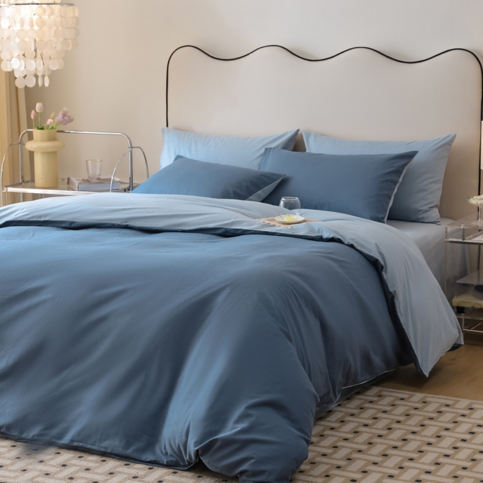 91家纺网 家纺一手货源 找家纺 ONE TWO ONE 121 2025新款A类高支高密全棉陶瓷磨毛（小cr ）纯色四件套 蔚蓝浅蓝