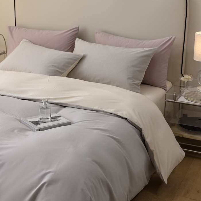 91家纺网 家纺一手货源 找家纺 ONE TWO ONE 121 2025新款A类高支高密全棉陶瓷磨毛（小cr ）纯色四件套 奶灰奶玉