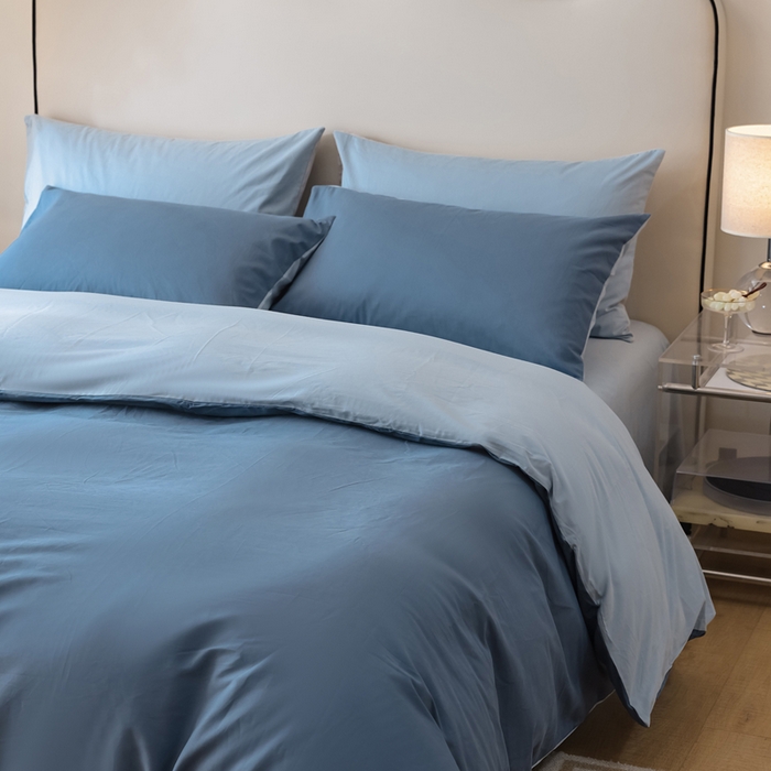 91家纺网 家纺一手货源 找家纺 ONE TWO ONE 121 2025新款A类高支高密全棉陶瓷磨毛（小cr ）纯色四件套 蔚蓝浅蓝