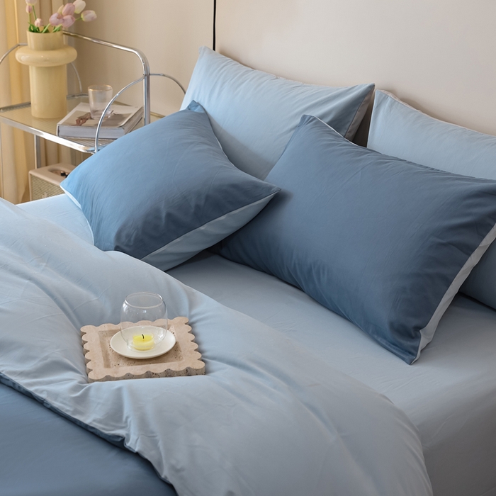 91家纺网 家纺一手货源 找家纺 ONE TWO ONE 121 2025新款A类高支高密全棉陶瓷磨毛（小cr ）纯色四件套 蔚蓝浅蓝