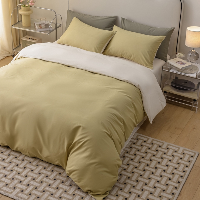 91家纺网 家纺一手货源 找家纺 ONE TWO ONE 121 2025新款A类高支高密全棉陶瓷磨毛（小cr ）纯色四件套 青提奶玉