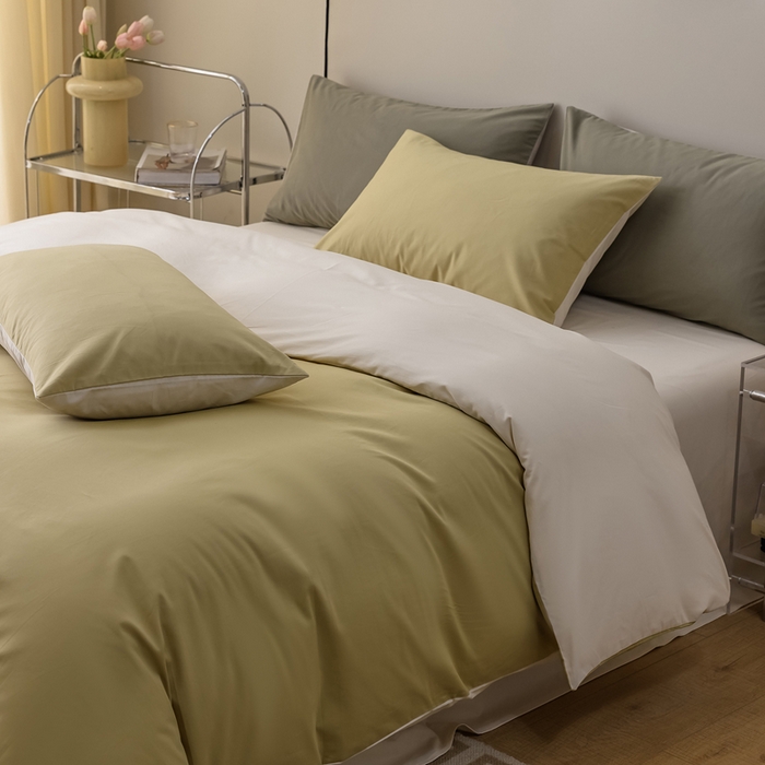 91家纺网 家纺一手货源 找家纺 ONE TWO ONE 121 2025新款A类高支高密全棉陶瓷磨毛（小cr ）纯色四件套 青提奶玉