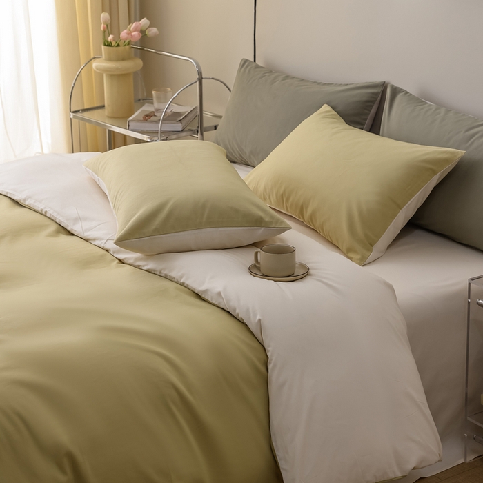 91家纺网 家纺一手货源 找家纺 ONE TWO ONE 121 2025新款A类高支高密全棉陶瓷磨毛（小cr ）纯色四件套 青提奶玉