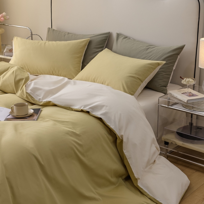 91家纺网 家纺一手货源 找家纺 ONE TWO ONE 121 2025新款A类高支高密全棉陶瓷磨毛（小cr ）纯色四件套 青提奶玉