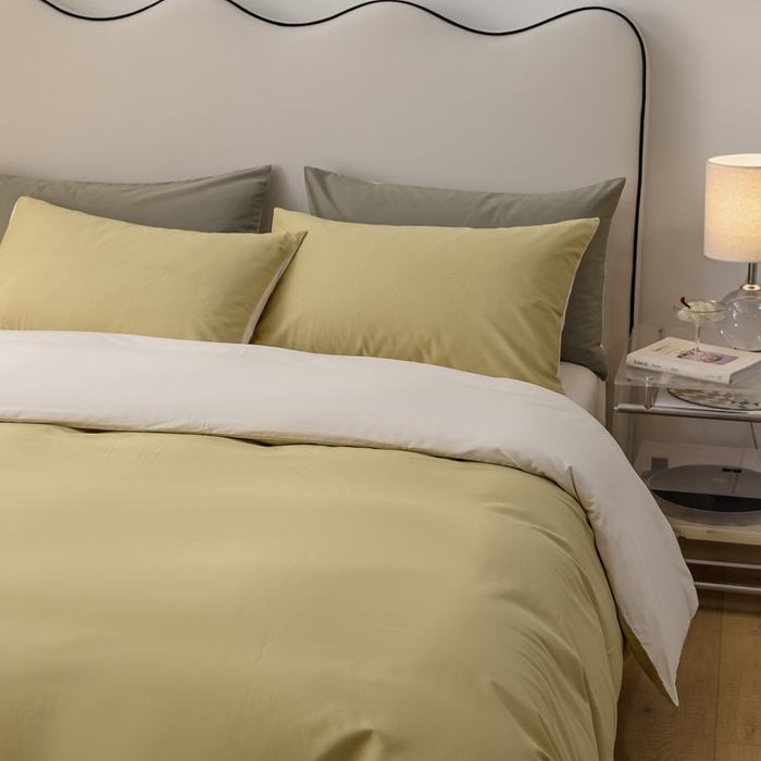 91家纺网 家纺一手货源 找家纺 ONE TWO ONE 121 2025新款A类高支高密全棉陶瓷磨毛（小cr ）纯色四件套 青提奶玉