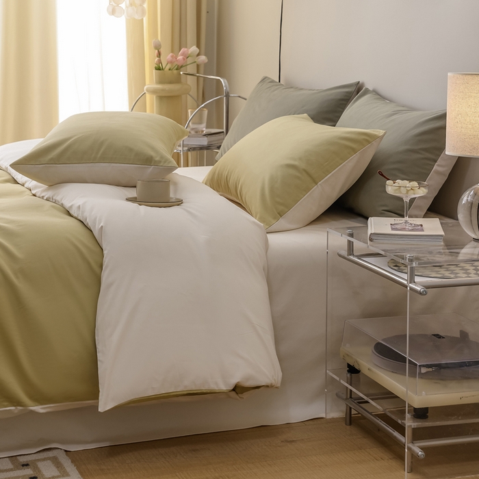 91家纺网 家纺一手货源 找家纺 ONE TWO ONE 121 2025新款A类高支高密全棉陶瓷磨毛（小cr ）纯色四件套 青提奶玉