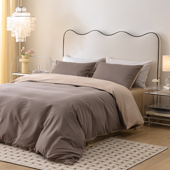 91家纺网 家纺一手货源 找家纺 ONE TWO ONE 121 2025新款A类高支高密全棉陶瓷磨毛（小cr ）纯色四件套 暗咖浅卡其