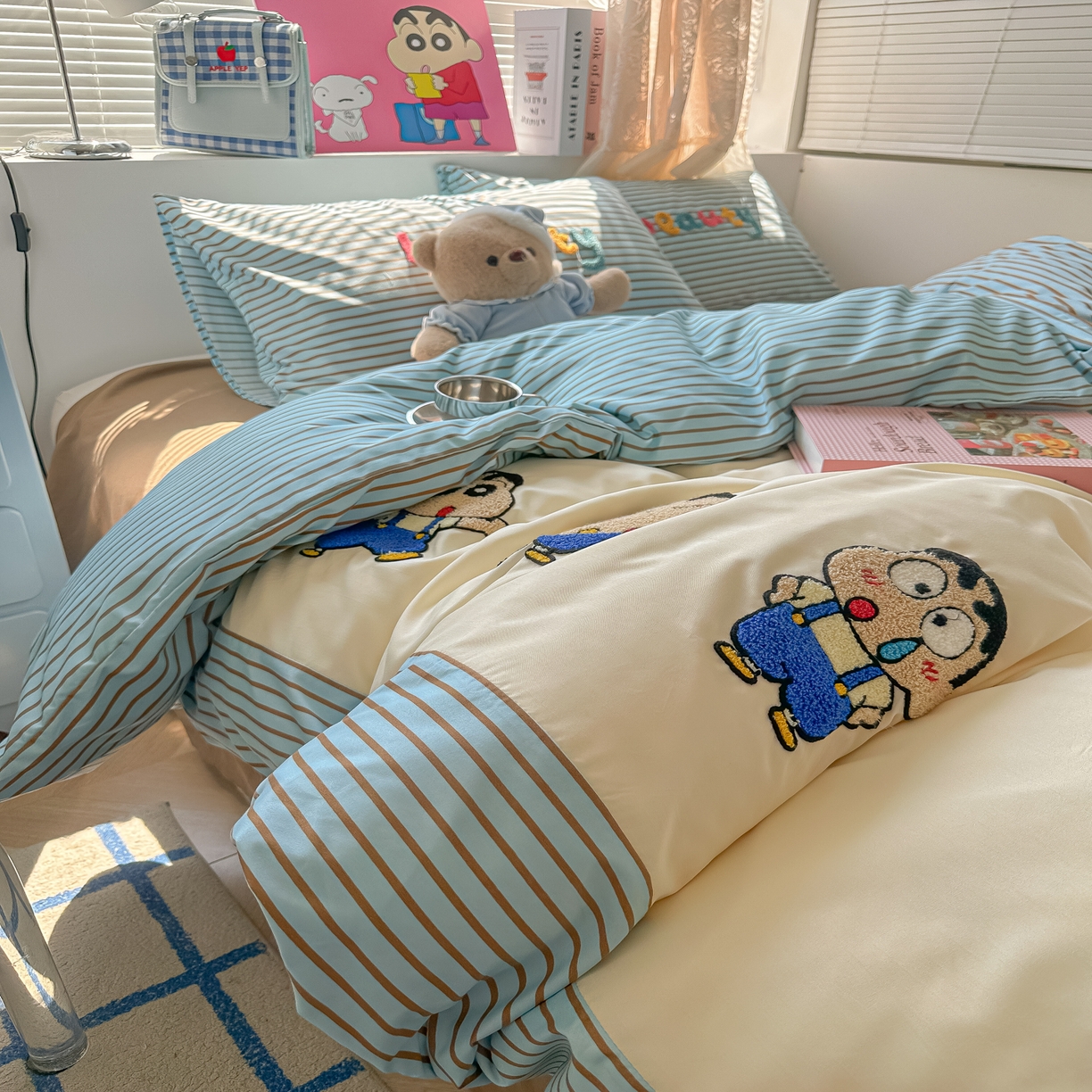 91家纺网 家纺一手货源 找家纺 （总）子钦家纺 2025新款云朵棉水洗棉毛巾绣拼接拼角床单床笠四件套-调皮大王