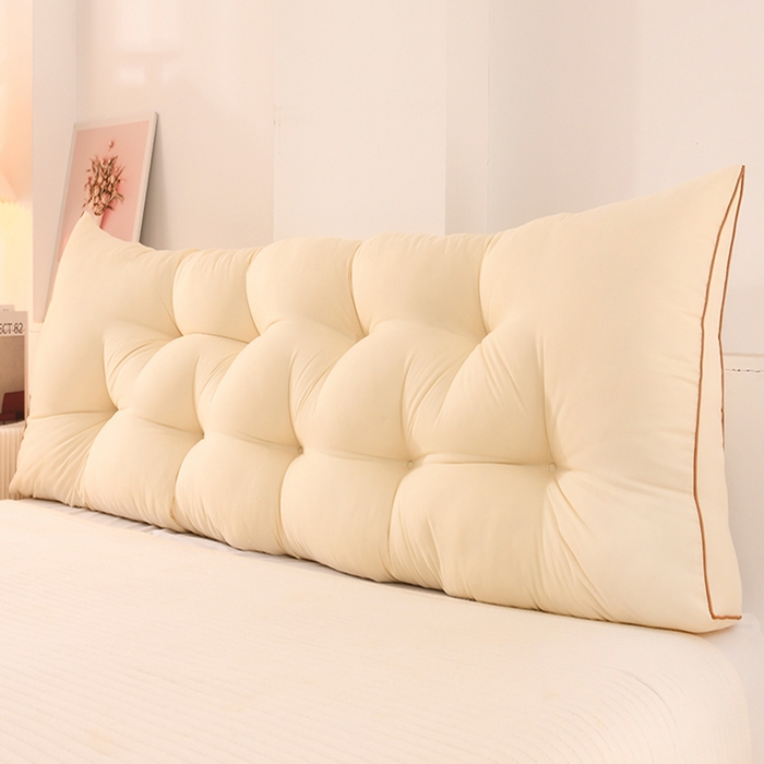 91家纺网 家纺一手货源 找家纺 碧尔家居 2025新款床头靠垫三角床上靠枕卧室榻榻米软包双人大靠背免拆洗 米黄