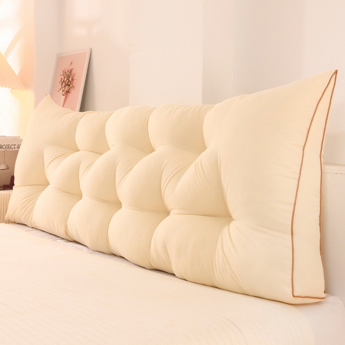 91家纺网 家纺一手货源 找家纺 碧尔家居 2025新款床头靠垫三角床上靠枕卧室榻榻米软包双人大靠背免拆洗 米黄