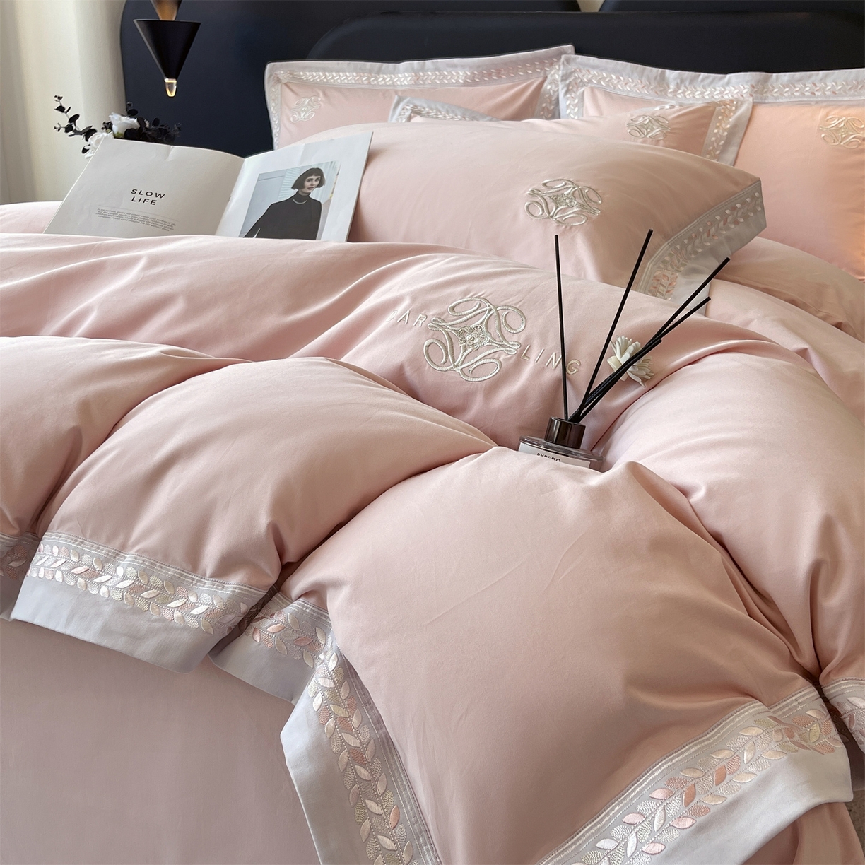 91家纺网 家纺一手货源 找家纺 鼎飞家纺 2025新款全棉磨毛绣花四件套-米娅 米娅-玛卡玉