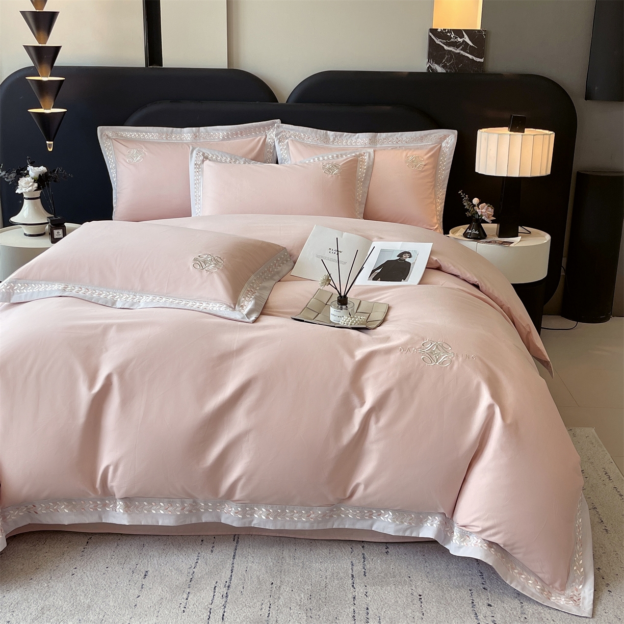 91家纺网 家纺一手货源 找家纺 鼎飞家纺 2025新款全棉磨毛绣花四件套-米娅 米娅-玛卡玉