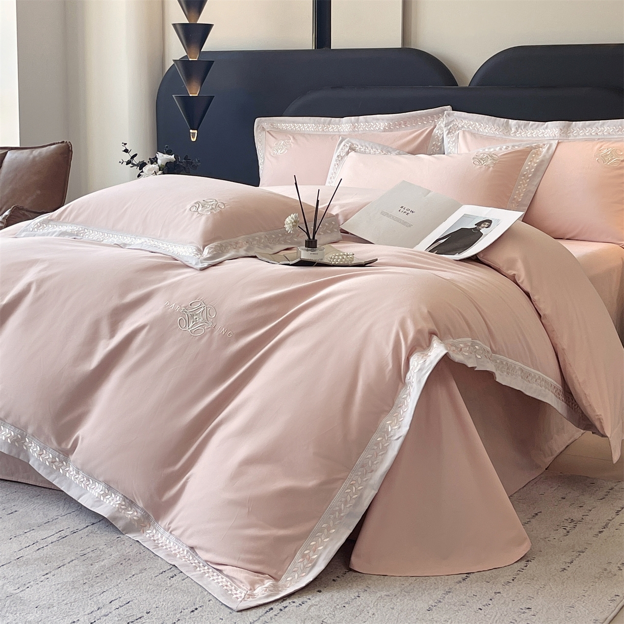 91家纺网 家纺一手货源 找家纺 鼎飞家纺 2025新款全棉磨毛绣花四件套-米娅 米娅-玛卡玉