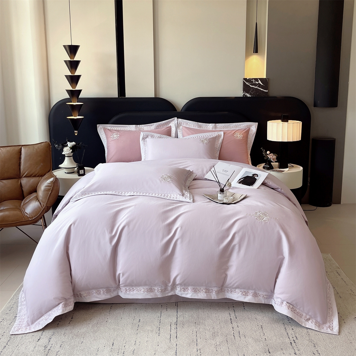 鼎飞家纺 2025新款全棉磨毛绣花四件套-米娅 米娅-柔紫