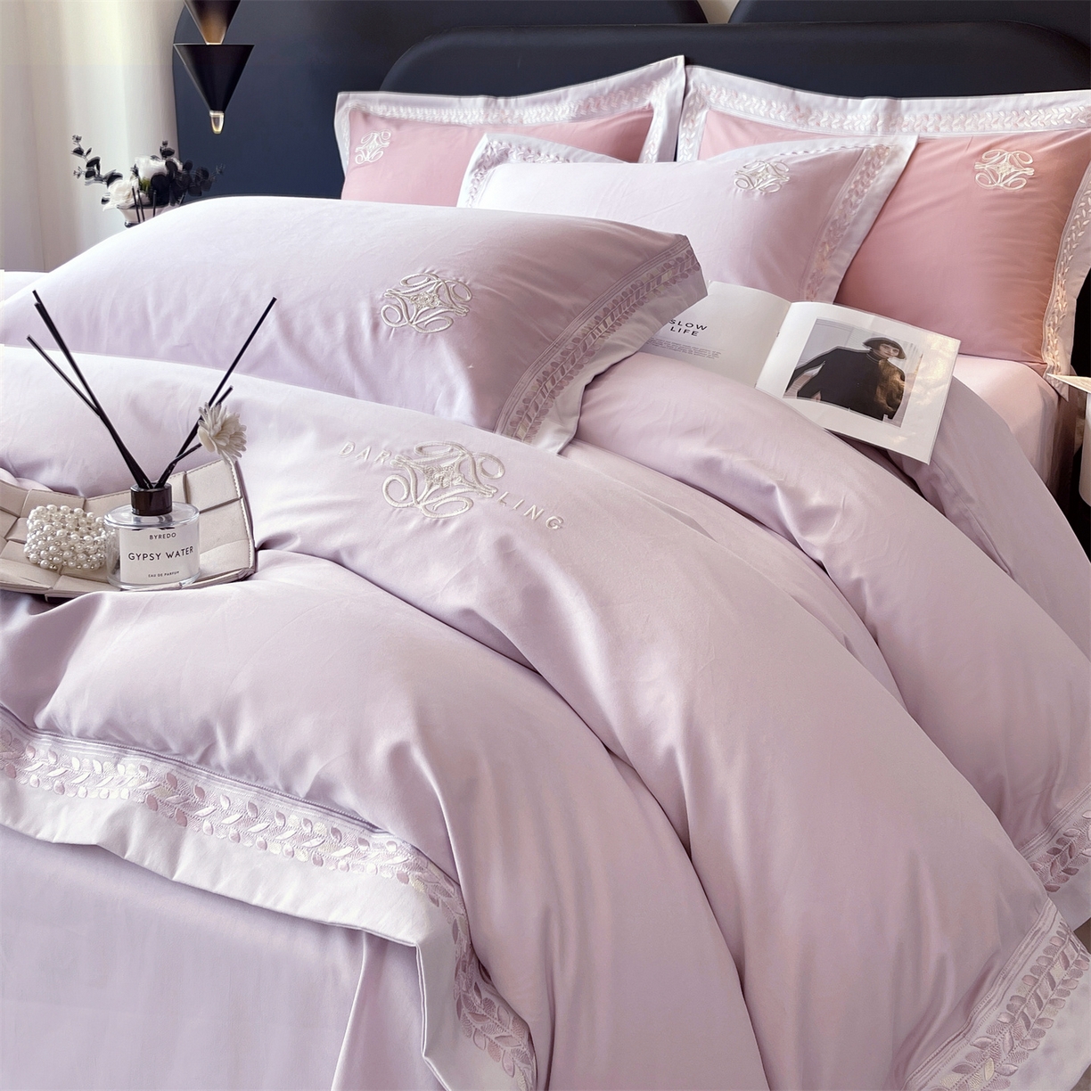 91家纺网 家纺一手货源 找家纺 鼎飞家纺 2025新款全棉磨毛绣花四件套-米娅 米娅-柔紫