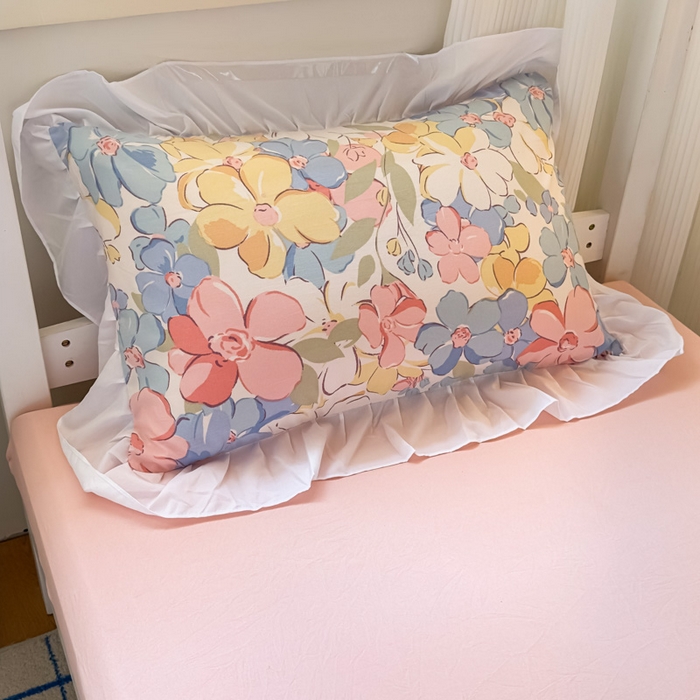 91家纺网 家纺一手货源 找家纺 （总）曼陀罗 2025新款云柔棉韩式INS减龄花边款卡通学生宿舍上下铺三件套