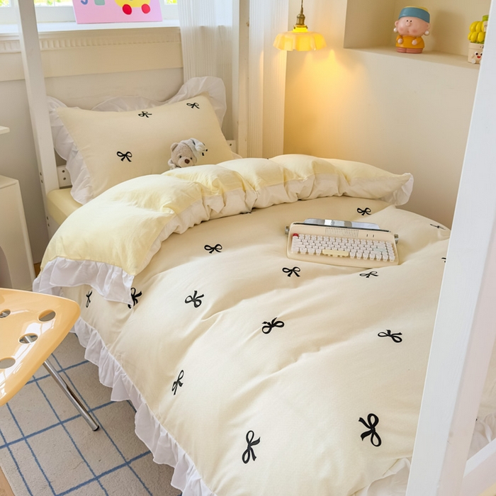 91家纺网 家纺一手货源 找家纺 （总）曼陀罗 2025新款云柔棉韩式INS减龄花边款卡通学生宿舍上下铺三件套