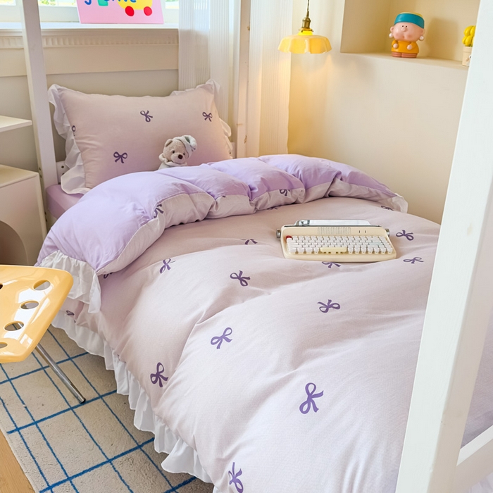 91家纺网 家纺一手货源 找家纺 （总）曼陀罗 2025新款云柔棉韩式INS减龄花边款卡通学生宿舍上下铺三件套