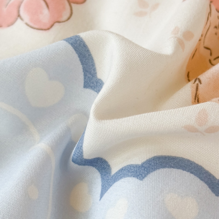 91家纺网 家纺一手货源 找家纺 曼陀罗 2025新款云柔棉韩式INS减龄花边款卡通学生宿舍上下铺三件套 蓝色蕾丝兔