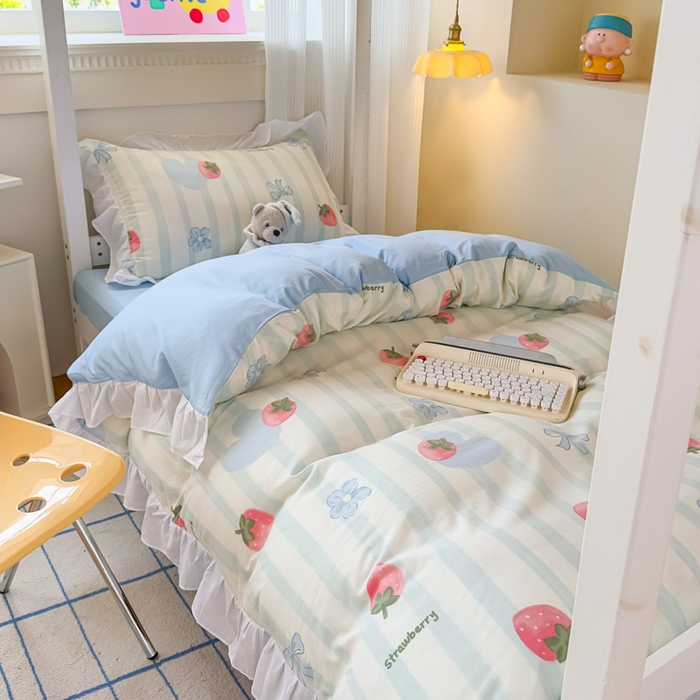 曼陀罗 2025新款云柔棉韩式INS减龄花边款卡通学生宿舍上下铺三件套 恋恋日记