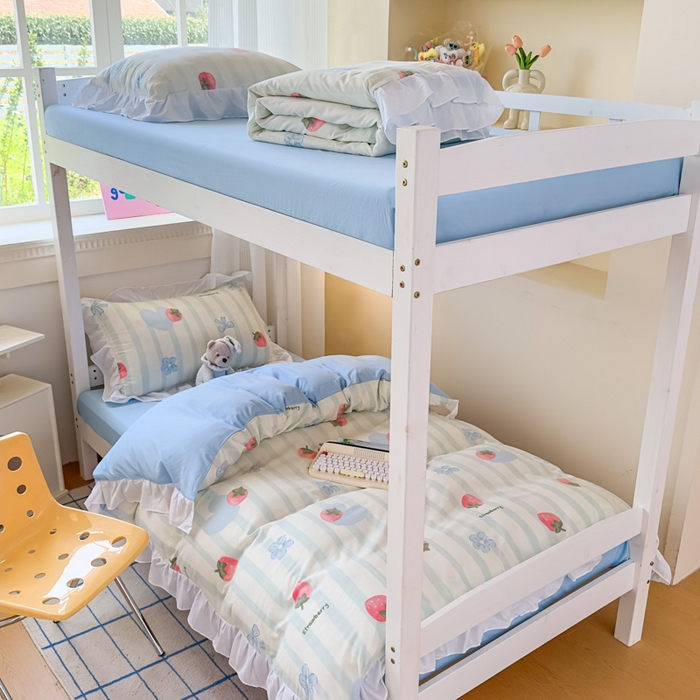 91家纺网 家纺一手货源 找家纺 曼陀罗 2025新款云柔棉韩式INS减龄花边款卡通学生宿舍上下铺三件套 恋恋日记