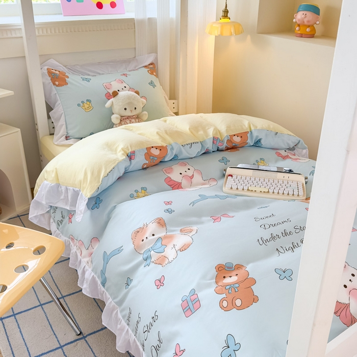 曼陀罗 2025新款云柔棉韩式INS减龄花边款卡通学生宿舍上下铺三件套 童话梦