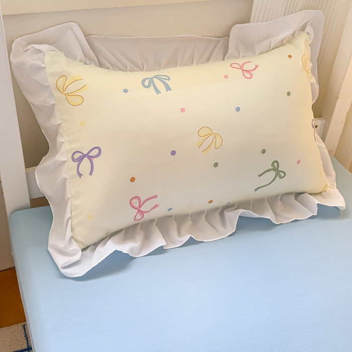 91家纺网 家纺一手货源 找家纺 曼陀罗 2025新款云柔棉韩式INS减龄花边款卡通学生宿舍上下铺三件套 五彩蝴蝶结