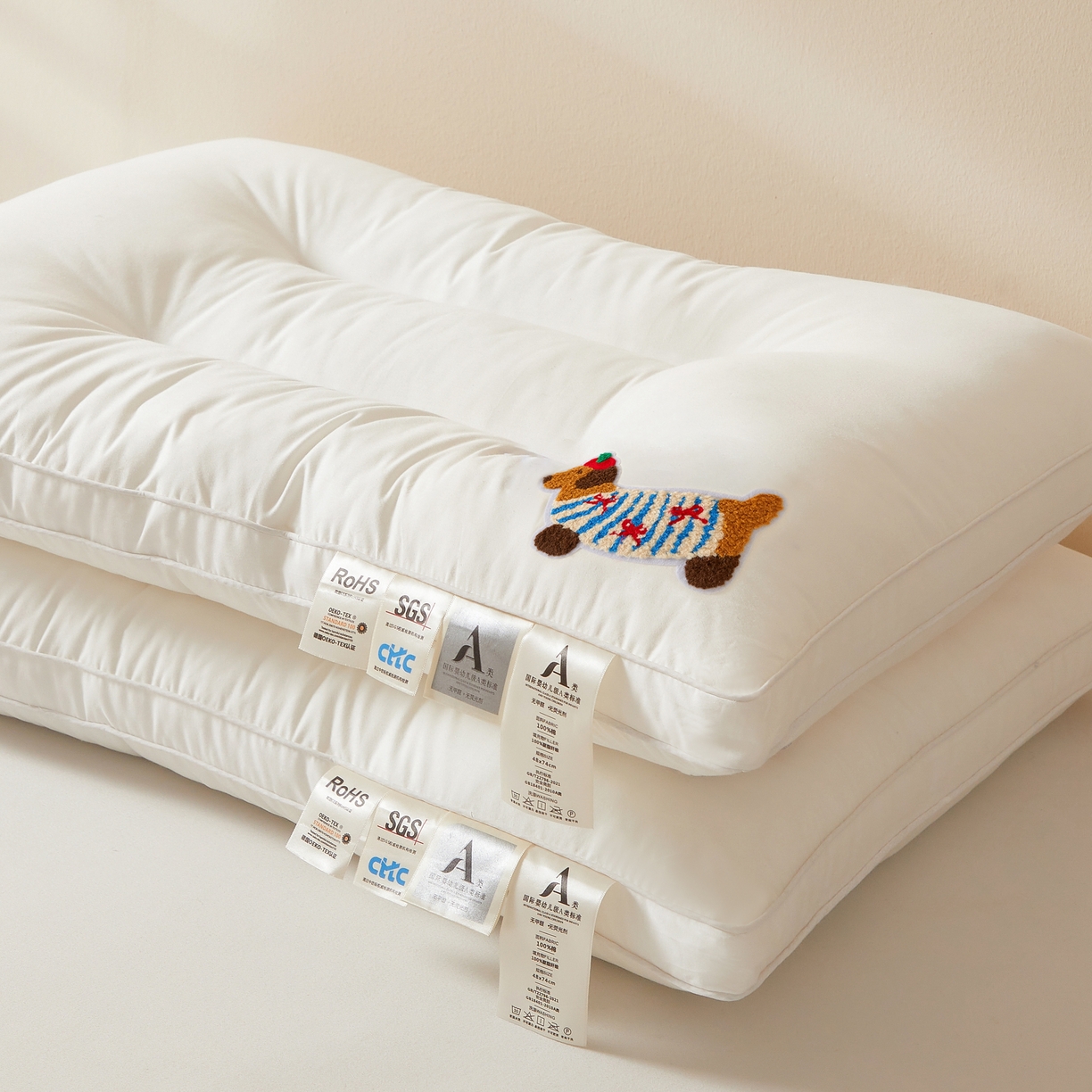 91家纺网 家纺一手货源 找家纺 （总）铺尚美家纺 2025新款腊肠狗卡通 纯棉定型枕 毛巾绣 全棉纯棉枕头枕芯