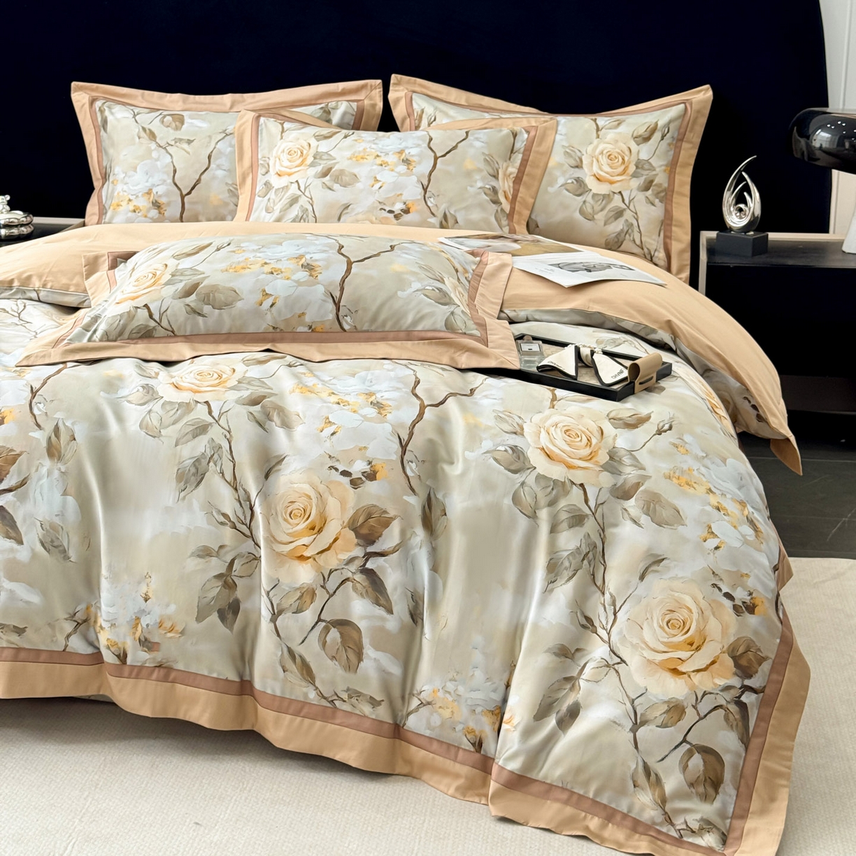 91家纺网 家纺一手货源 找家纺 小欢喜 2025新款50全棉数码印花四件套全棉四件套 瑰梦情缘