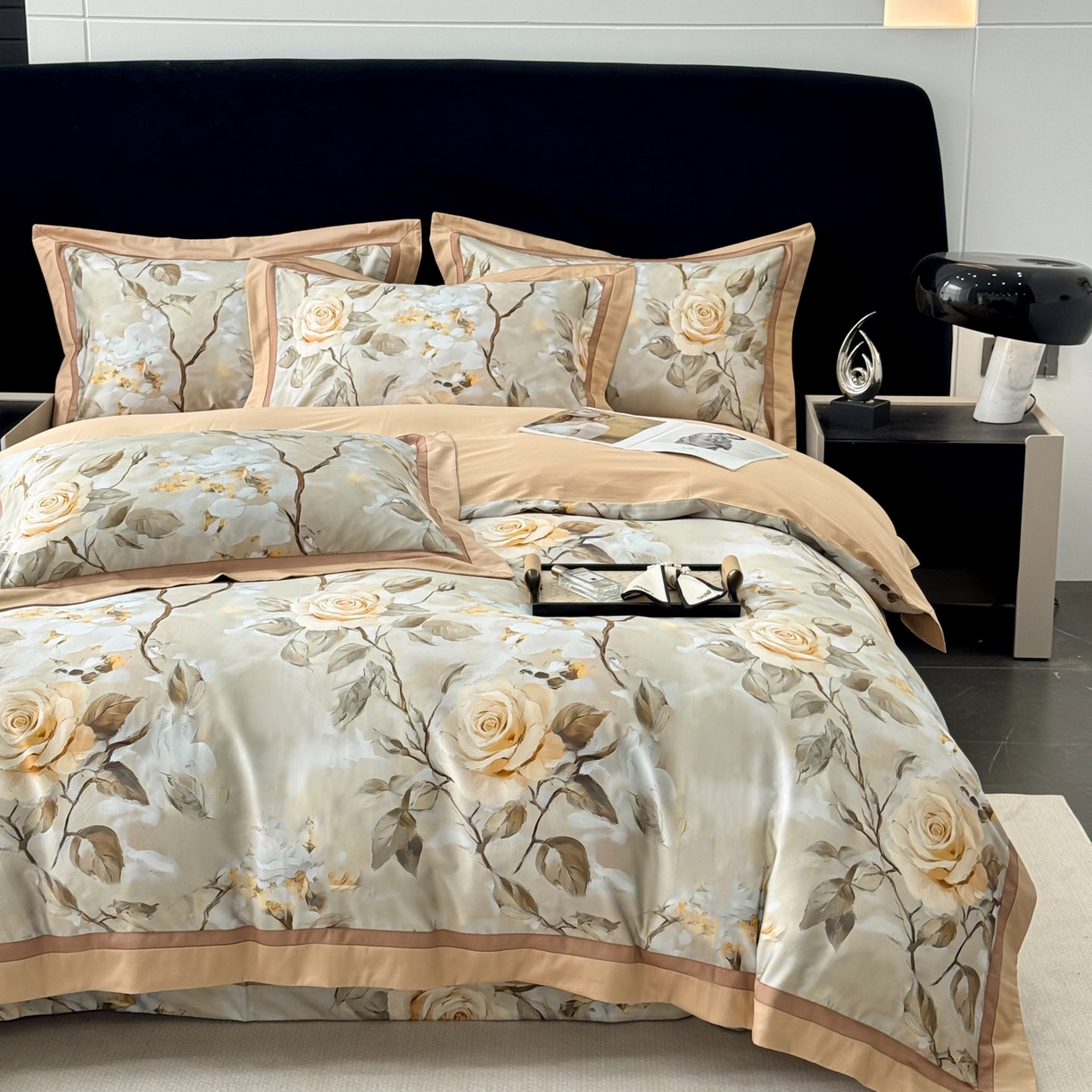 91家纺网 家纺一手货源 找家纺 小欢喜 2025新款50全棉数码印花四件套全棉四件套 瑰梦情缘