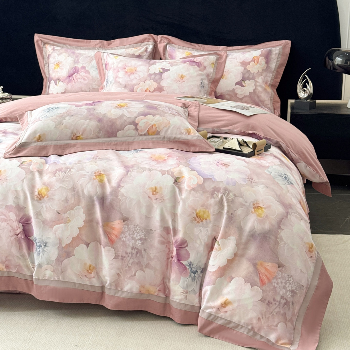 91家纺网 家纺一手货源 找家纺 小欢喜 2025新款50全棉数码印花四件套全棉四件套 花间浅梦