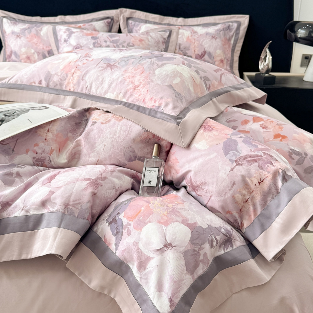 91家纺网 家纺一手货源 找家纺 小欢喜 2025新款50全棉数码印花四件套全棉四件套 满庭芳