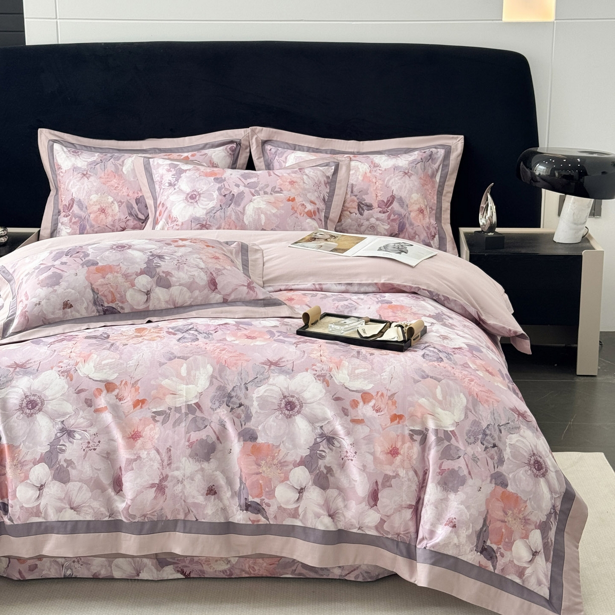 91家纺网 家纺一手货源 找家纺 小欢喜 2025新款50全棉数码印花四件套全棉四件套 满庭芳