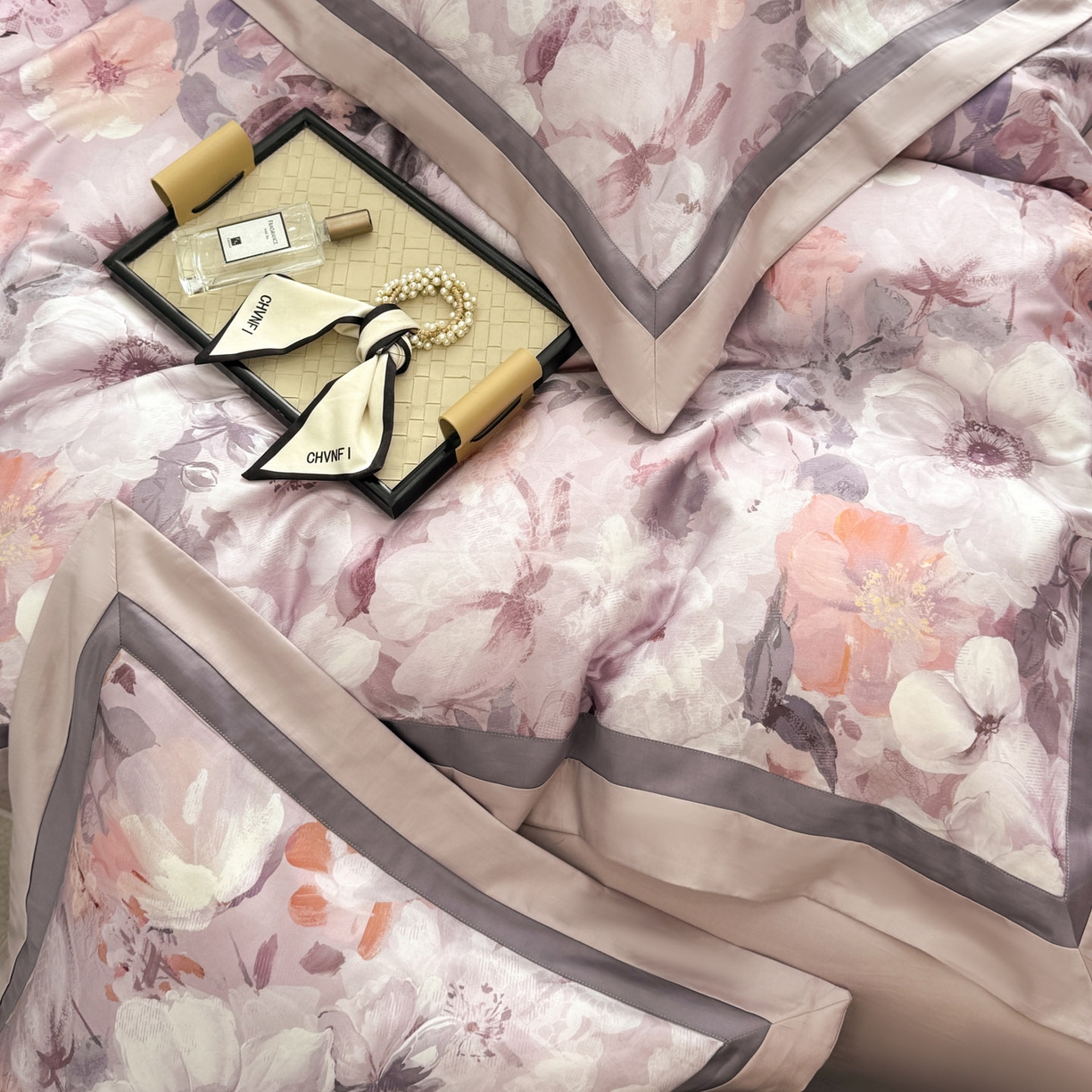 91家纺网 家纺一手货源 找家纺 小欢喜 2025新款50全棉数码印花四件套全棉四件套 满庭芳