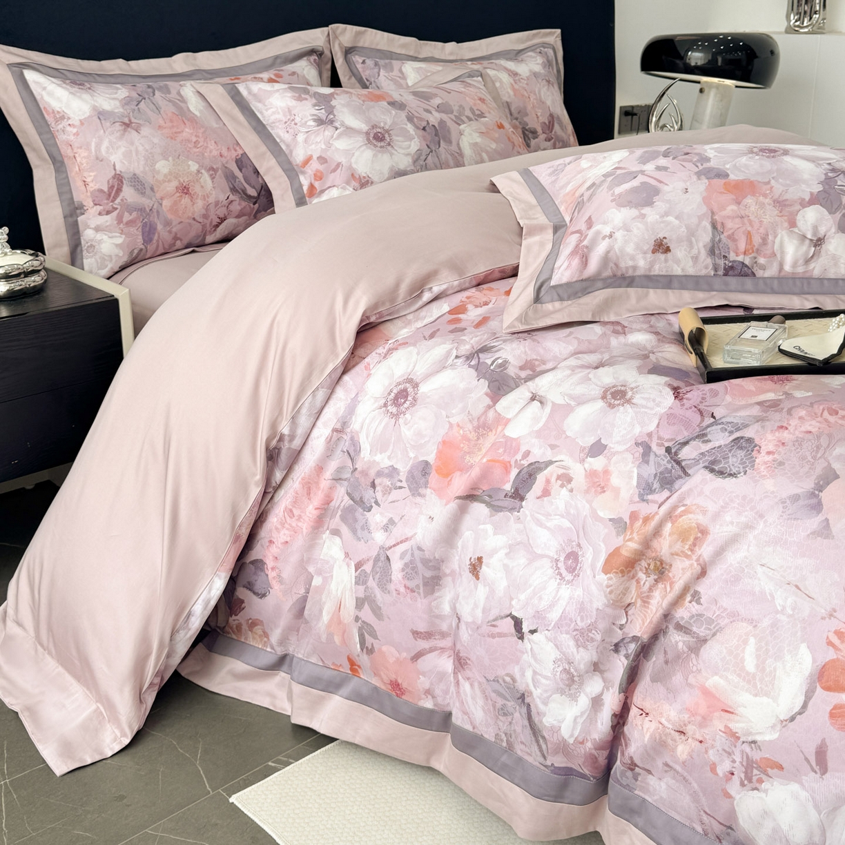 91家纺网 家纺一手货源 找家纺 小欢喜 2025新款50全棉数码印花四件套全棉四件套 满庭芳