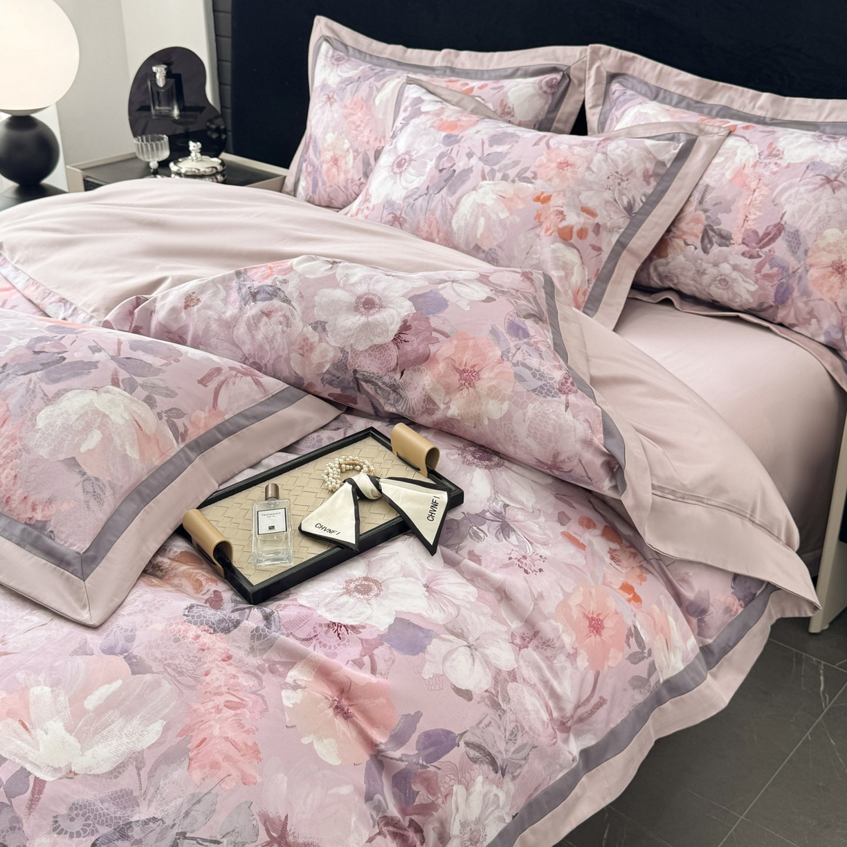 91家纺网 家纺一手货源 找家纺 小欢喜 2025新款50全棉数码印花四件套全棉四件套 满庭芳