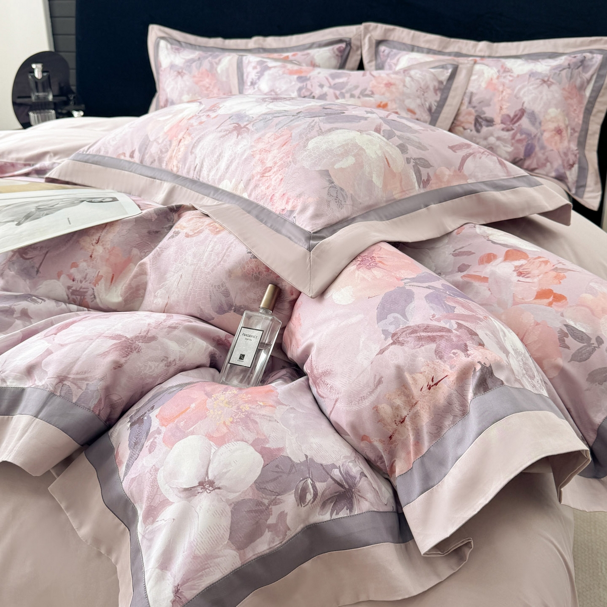 91家纺网 家纺一手货源 找家纺 小欢喜 2025新款50全棉数码印花四件套全棉四件套 满庭芳