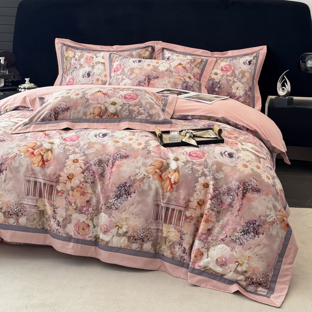 91家纺网 家纺一手货源 找家纺 小欢喜 2025新款50全棉数码印花四件套全棉四件套 莫奈花园