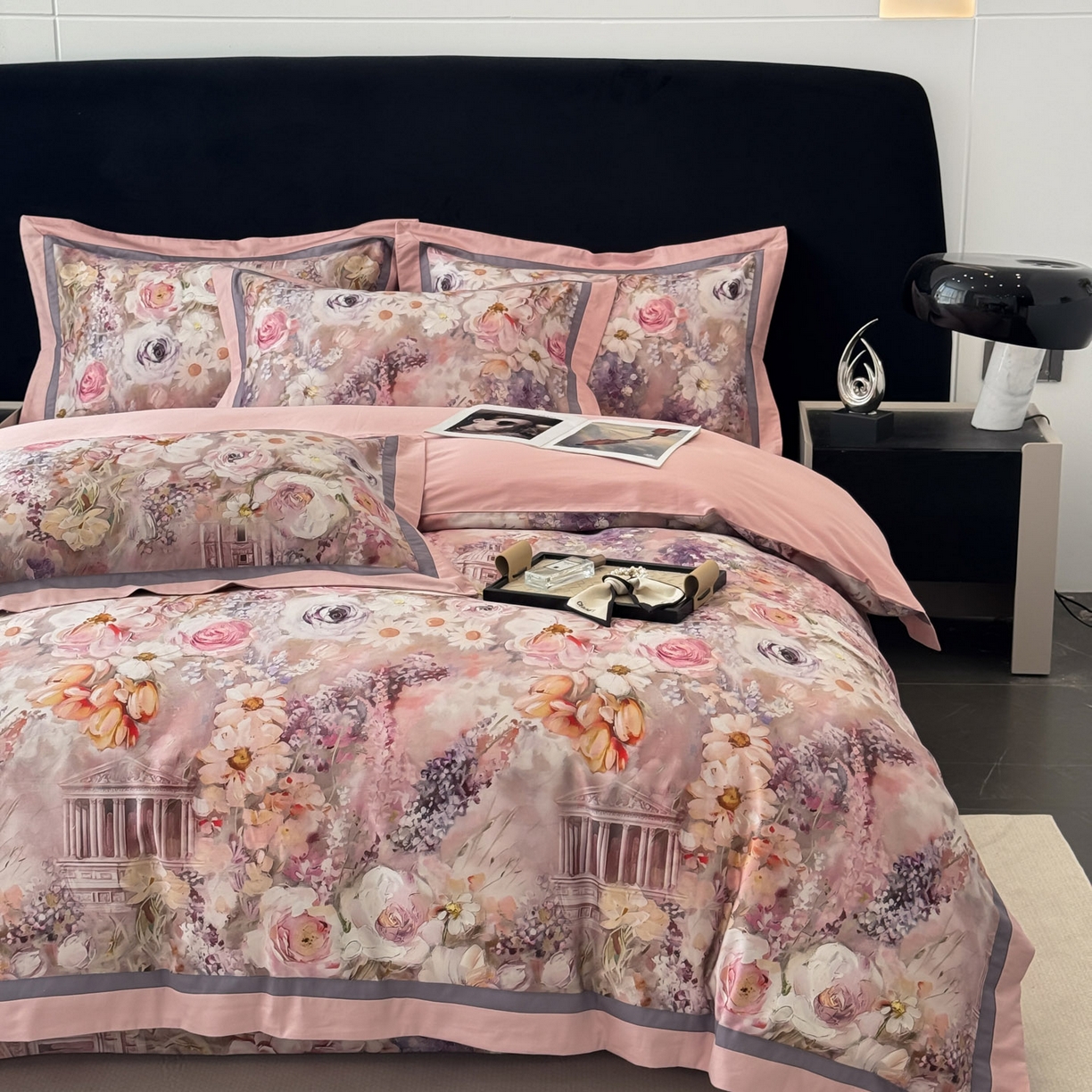 91家纺网 家纺一手货源 找家纺 小欢喜 2025新款50全棉数码印花四件套全棉四件套 莫奈花园