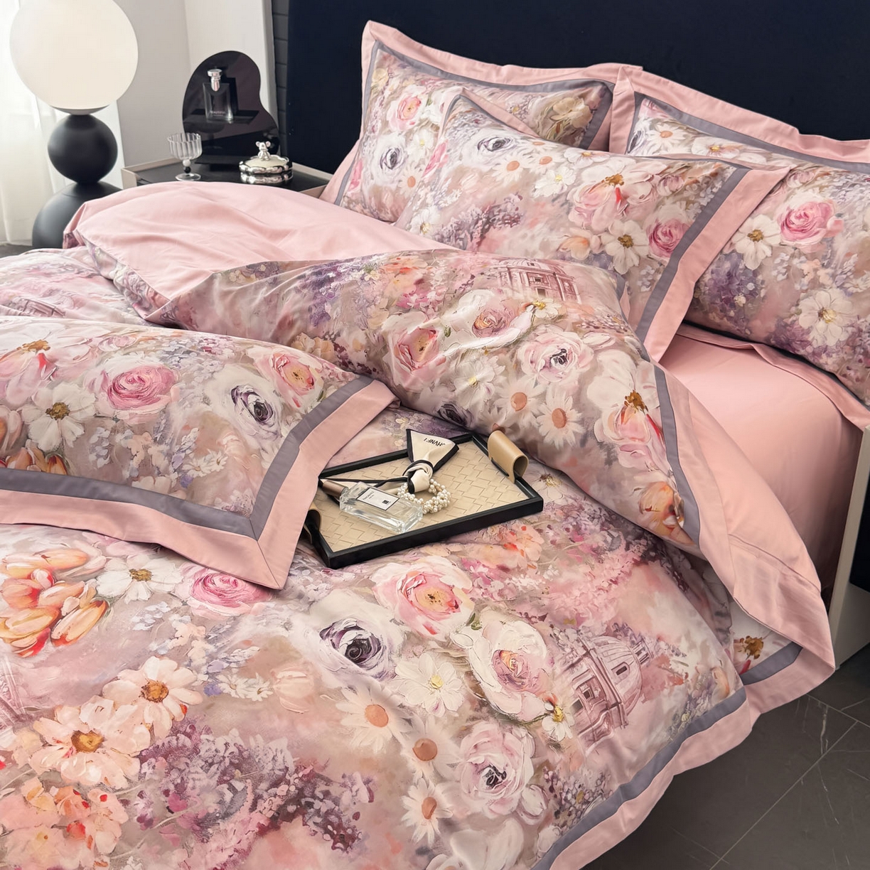 91家纺网 家纺一手货源 找家纺 小欢喜 2025新款50全棉数码印花四件套全棉四件套 莫奈花园