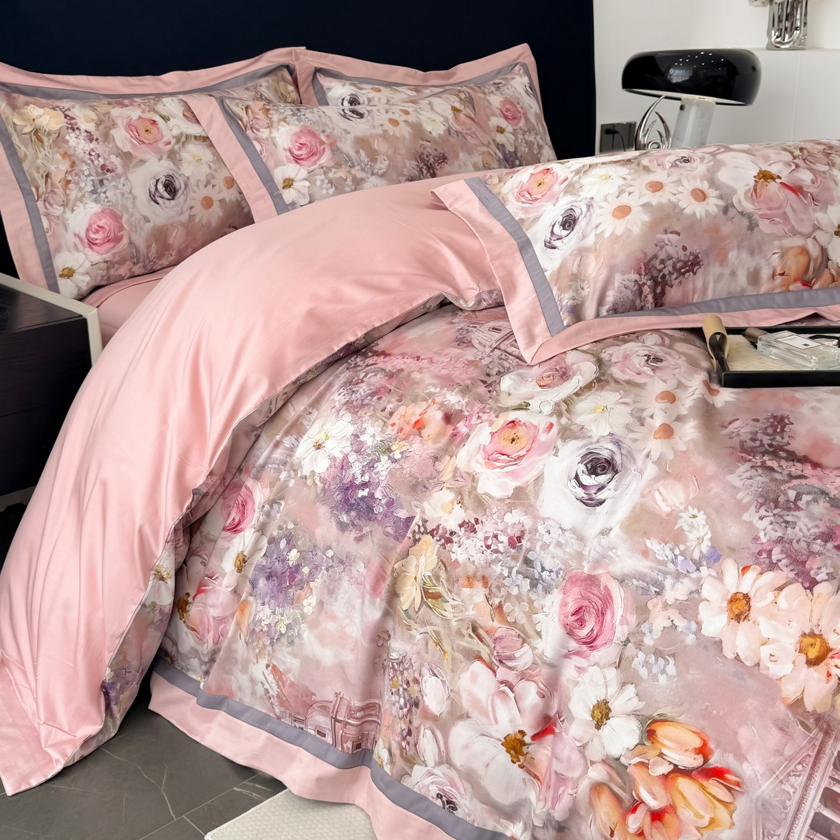 91家纺网 家纺一手货源 找家纺 小欢喜 2025新款50全棉数码印花四件套全棉四件套 莫奈花园