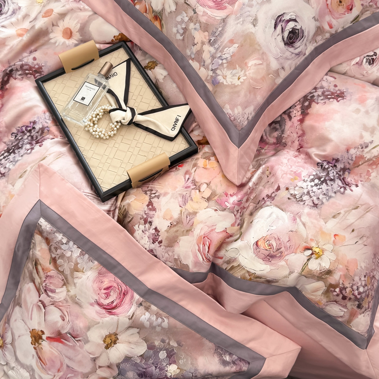 91家纺网 家纺一手货源 找家纺 小欢喜 2025新款50全棉数码印花四件套全棉四件套 莫奈花园