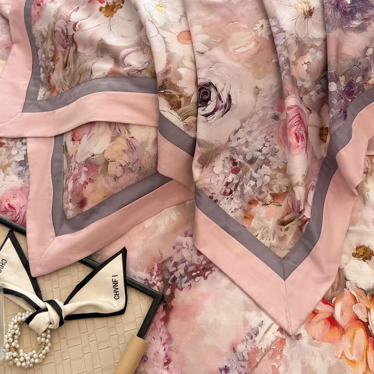 91家纺网 家纺一手货源 找家纺 小欢喜 2025新款50全棉数码印花四件套全棉四件套 莫奈花园